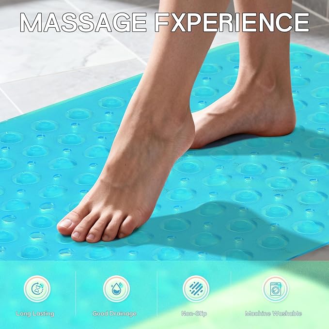 Anti-Slip Bathtub Shower mat, 39.3×15.7 inch（Approximately 100 × 40cm） Soft Oversized Machine Washable Non-Slip Bathtub mat with Drainage Holes, Bathroom Floor Suction Cup.（1-Clear Green） - Image 6