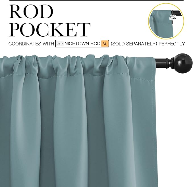 NICETOWN Greyish Blue Blackout Curtains Panels for Window, Thermal Insulated Rod Pocket Blackout Drapes/Draperies for Living Room (2 Panels, W34 x L54 inches) - Image 3
