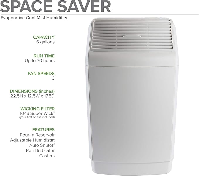 AIRCARE Space Saver Large Evaporative Whole House Commercial 6 Gallon Humidifier for Large Rooms 2,700 sq ft. With Digital Controls, Auto Humidistat and Automatic Shut Off - Image 2
