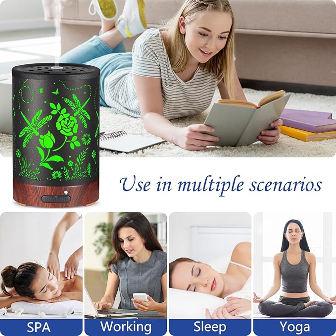 Essential Oil Diffuser- Aromatherapy Diffuser with7 Colors Light and Auto-Off for Women Metal Cool Mist Humidifier for Home and Office for Mom Women(Roses + Dragonflies) - Image 6
