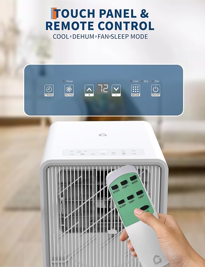 10,000 BTU (ASHRAE) Portable Air Conditioner - 3-in-1 Drainage-Free AC, Dehumidifier & Fan for Rooms Up to 215 Sq.ft, Ultra-Quiet 49dB Sleep Mode, 24H Timer, Remote & Window Kit, White - Image 5