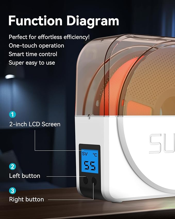 SUNLU Official Filament Dryer S1 Plus, Built-in Circulation Fan, 3D Printer Filament Drying Box and Storage Box fo PLA PETG ABS Filament 1.75 2.85 3.00mm, S1 Plus White - Image 4