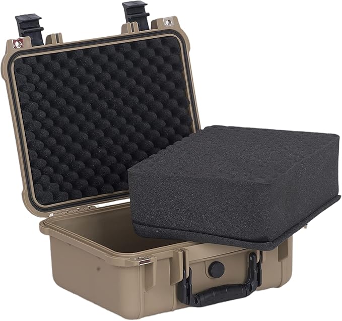 MEIJIA Portable All Weather Waterproof Protective Case,Hard Case,Camera Case With Customized Fit Foam,Fit Use of Drones,Camera,Equipments,Pistols,13.35 x11.63x5.98inches (Desert Tan) - Image 3