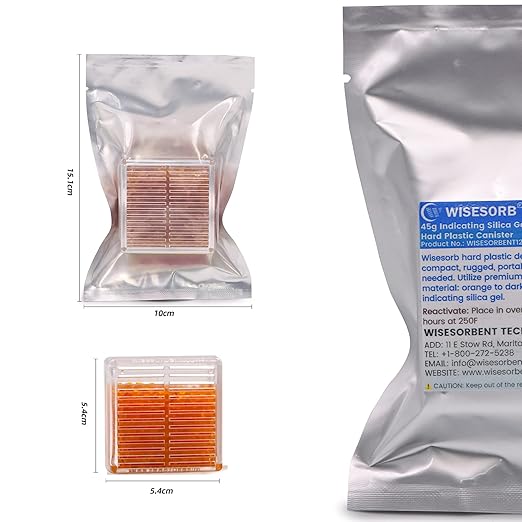 Silica Gel Canister, 45 Gram 6 Packs Hard Plastic Silica Gel Desiccant Canister (Orange to Dark Green), Reusable Gun Safe Dehumidifier Moisture Absorber with Nonwoven Zip Lock Storage Bags - Image 2