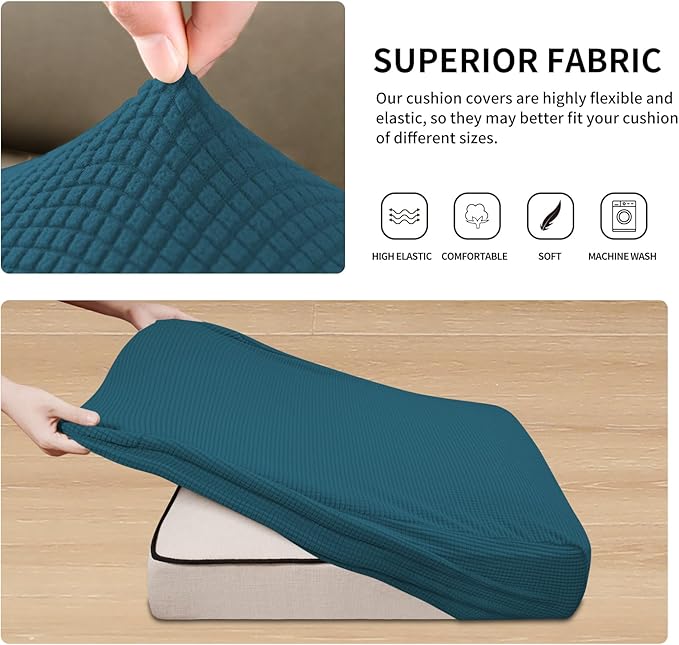 Easy-Going Stretch 3 Pieces Couch Cushion Covers for Sectional Sofa Left/Right L Shape Chaise Lounge Sofa Seat slipcover Anti-Slip Sofa Cover Soft (2 Seater + 1 Chaise, Peacock Blue) - Image 4