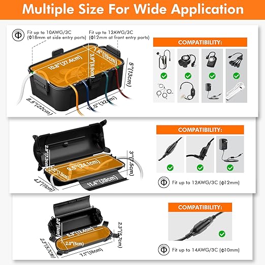 RESTMO Outdoor Waterproof Connection Box, Weatherproof Electrical Extension Cord Cover, Safe Sealed Cover to Protect Extension Cables, Strip Light, Power Tool, Timers, Holiday Decorations, Black - Image 7