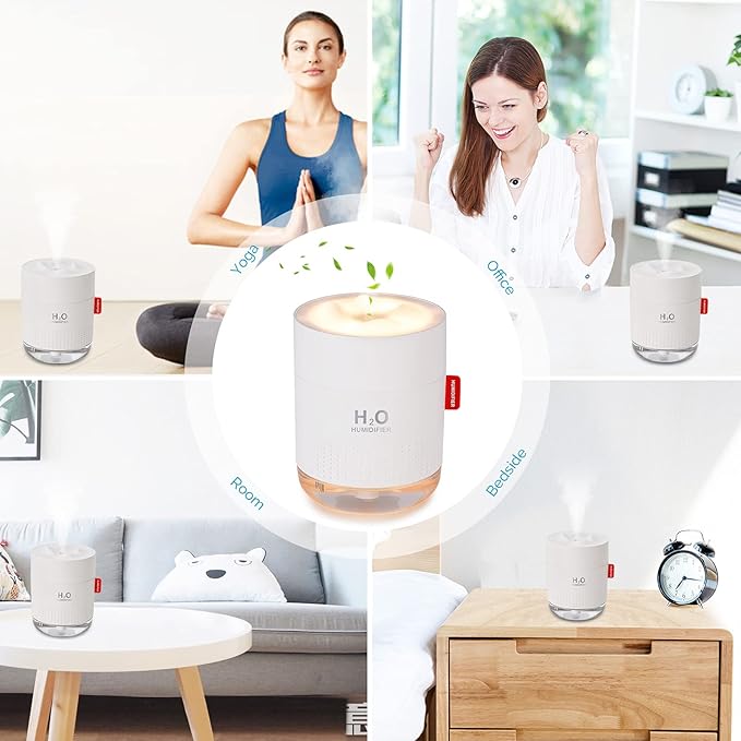 Portable Mini Humidifier, 500ml Small Cool Mist Humidifier, USB Personal Desktop Humidifiers for Baby Bedroom Travel Office Home, Auto Shut-Off, 2 Mist Modes, Super Quiet, White - Image 7
