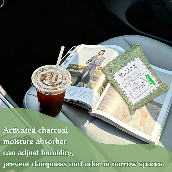 Bamboo Charcoal Air Purifying Bag, Activated Charcoal Odor Absorber Moisture Absorber Car Fresheners Odor Eliminator for Home Car Closet Refrigerator Shoe Smell Remover Gym Bag Deodorizer, Green - Image 2