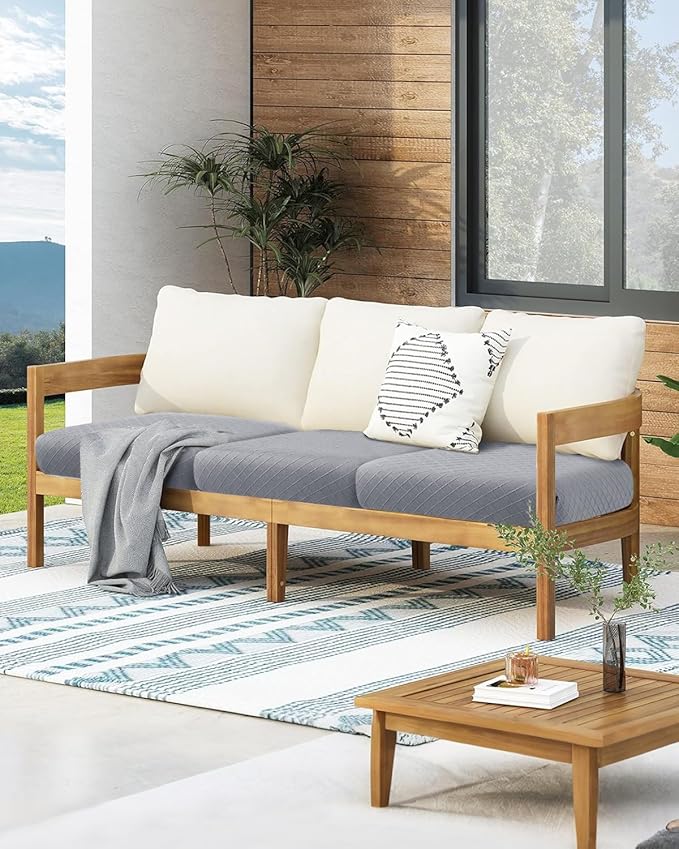 Fuloon Waterproof Seat Cushion Covers 2 PCS, Stretch Sofa Cushion Slipcovers Couch Covers Solid Washable Furniture Protector Suitable for Armchair Loveseat Sofa (Light Grey) - Image 2
