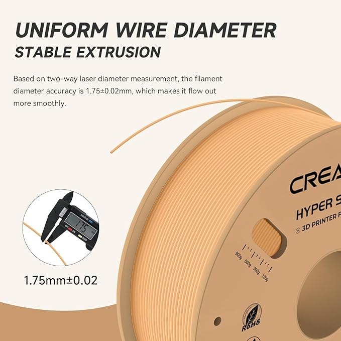 Official Creality Hyper PLA Filament 1.75mm, High Speed PLA 30-600mm/s Rapid 3D Printer Filament, Dimensional Accuracy +/-0.02mm, Fit Most FDM 3D Printers, 1KG(2.2lbs) Spool Peach Fuzz - Image 4