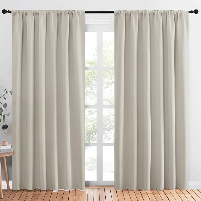 NICETOWN 2 Panels Blackout Curtains, Rod Pocket Thermal Insulated Drapes 84 inches Long, Easy-Care Modern Home Decoration Sunshades for Guest Room, Living Room, Office, 62 x 84 Inch, Natural by NICETOWN
