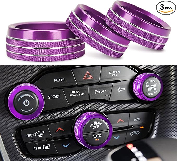 Auprite Climate Control Knob Covers for Challenger Accessories 2015-2023 2024, for Dodge Charger 2015-2023 2024, for Dodge Chrysler 300/300s 2015-2024,3Pcs Kit (Purple) by Auprite