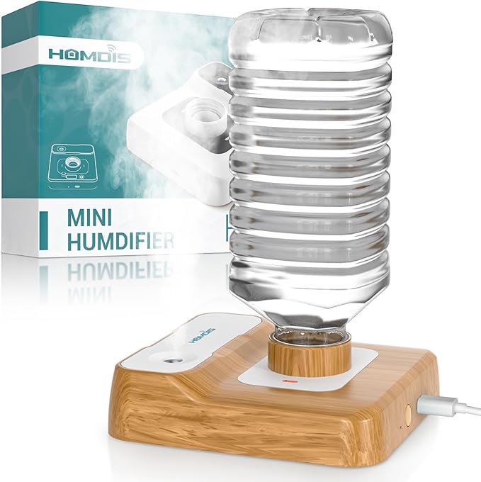 Portable Humidifiers for Travel, Small Mini Humidifier with Auto Shut-Off, Nightlight and Storage Bag for Hotel, Bedroom or Office, Plant Humidifier Indoor, Wood Grain by HOMDIS