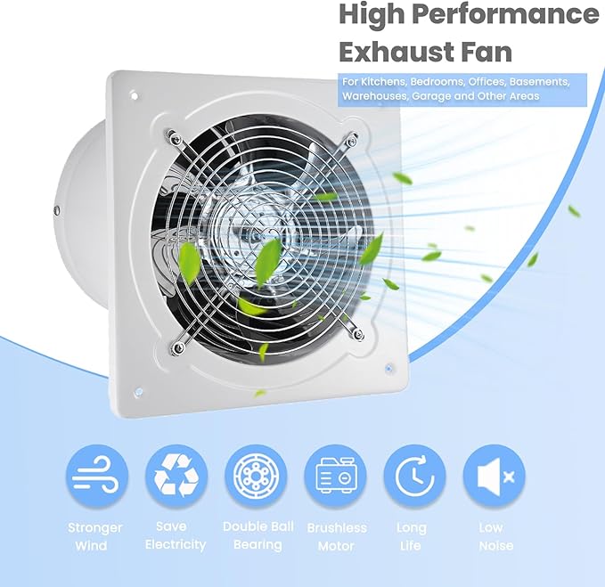 8 inch Exhaust Fan, 735CFM Wall Mounted Vent Fans, Ventilation Blower for Ceiling Bathroom Attic Window Basement Ventilation Fan, 110V 80W - Image 2