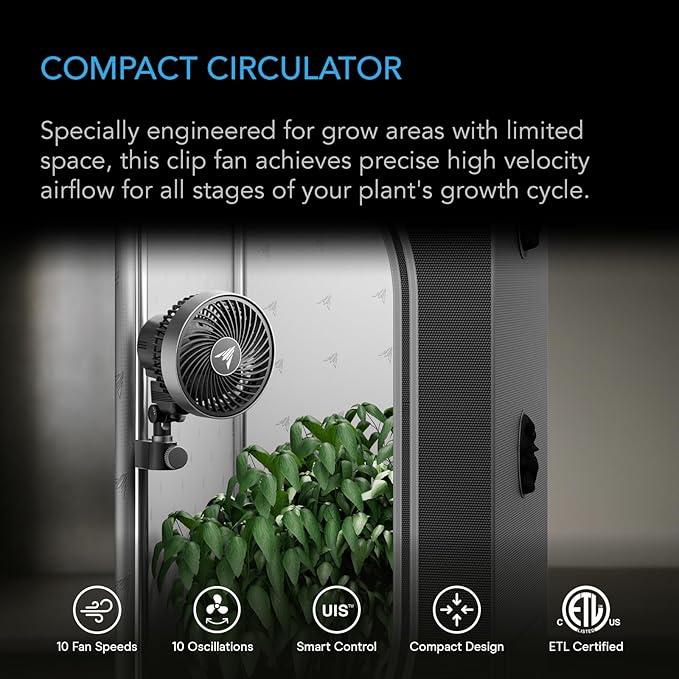 AC Infinity CLOUDRAY S4, Ultra-Compact Grow Tent Clip Fan 4”, Precision 10 Dynamic Wind Speeds, 10-Level Oscillation, Weatherproof IP-54, Specialized High-Velocity Circulation for Small Grow Spaces - Image 2