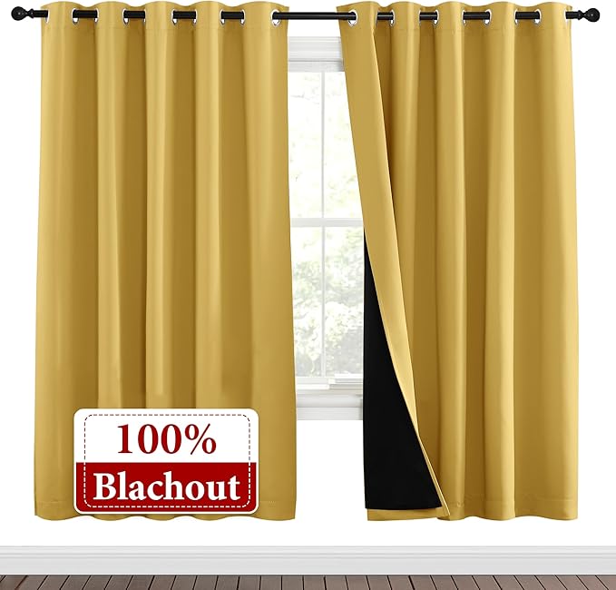NICETOWN Bright Yellow Full Shade Curtain Panels, Pair of Energy Smart & Noise Blocking Out Blackout Drapes for Dining Room Window, Thermal Insulated Guest Room Lined Window Dressing(70 x 72 inch) - Image 2