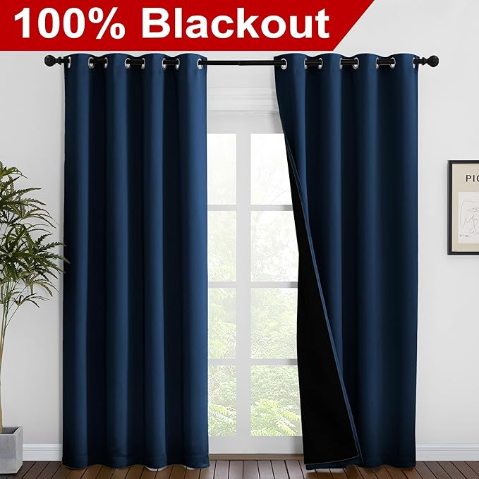 NICETOWN Moroccan Blue Full Shade Curtain Panels, Pair of Energy Smart & Noise Blocking Out Blackout Drapes for Dining Room Window, Thermal Insulated Guest Room Lined Window Dressing(55 x 86 inch) - Image 2