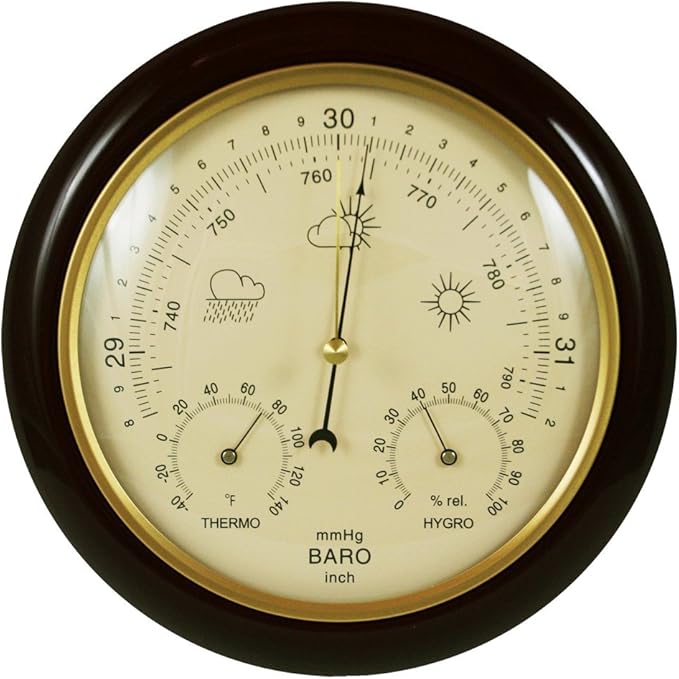 Ambient Weather WS-YG302A WS-YG302-Y Cherry Finish Traditional Barometer with Temperature and Humidity (Beige Dial) by AmbientWeather
