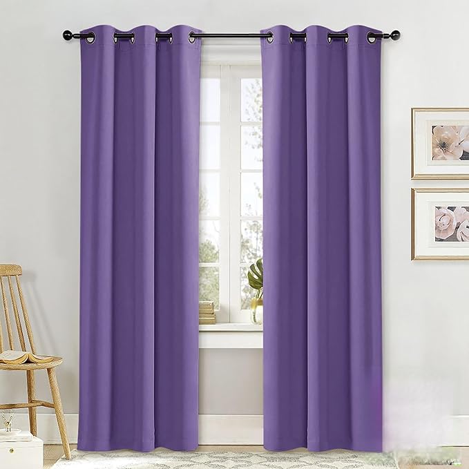 NICETOWN Curtain Blackout Drape Panel, Single Panel, 34 x 84 inch, Lilac Purple, 3 Pass Microfiber Noise Reducing Thermal Insulated Window Drapery with Grommet by NICETOWN
