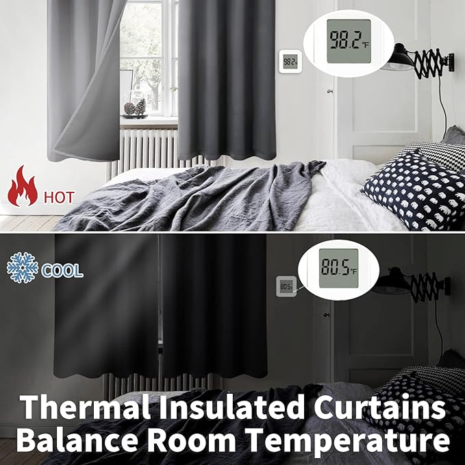 BGment Short Blackout Curtains 30 Inch Length 2 Panels, Thermal Insulated Total Light Blocking Curtains for Bedroom, Grommet Window Drapes with Thick Black Liner, 42 Inch Wide Each Panel, Dark Grey - Image 3
