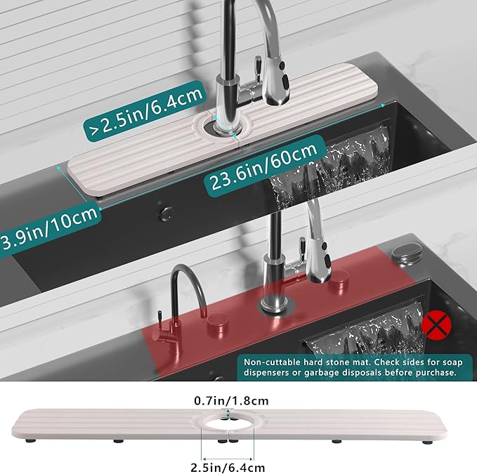 Faucet Mat for Kitchen Sink - 23.6 x 4inch Faucet Splash Guard for Bathroom Counter, Absorbent Diatomite Mat, Fast Drying Stone Sink Tray, Prevents Moisture Buildup - Image 6