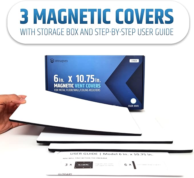 Powerful Magnetic Vent Covers (3-Pack) That Will Never Fall Off (Upgraded Design) - for Sealing Floor/Wall/Ceiling Registers of Width 5.25" to 6", Length 9.25" to 10" | Vent Not Included | White - Image 7