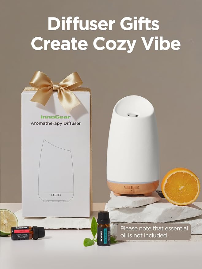 InnoGear 150ml Ceramic Oil Diffuser, Handcrafted Stone Essential Oil Diffuser Aromatherapy Diffusers Ultrasonic Cool Mist Humidifier Vaporizor 2 Mist Modes for Room Home, White Slope Cut Ceramic - Image 5