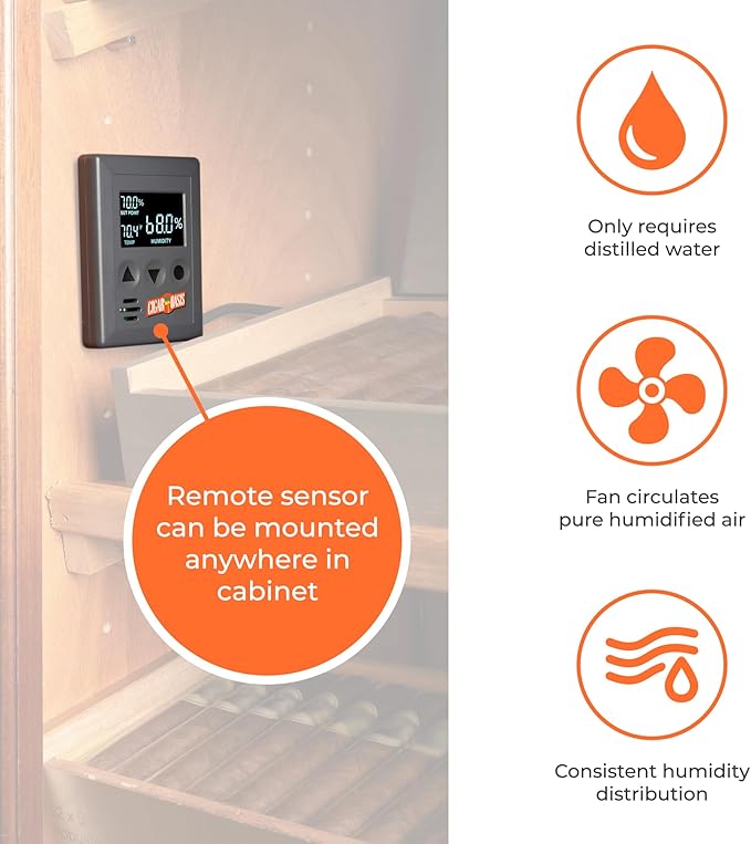 Cigar Oasis Magna 3.0 Cigar Humidor Humidifier - Electric Humidifier for Cigars - LCD Humidity & Temperature Display - Efficient Sensor Controlled Fan - Soft-Touch Button - 10-50 Cubic Ft Cabinet - Image 3