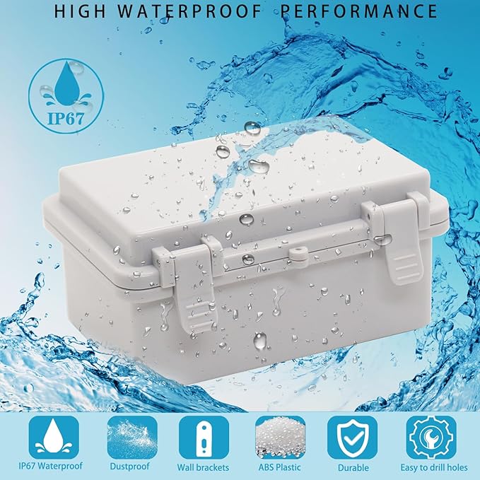 Waterproof Electrical Box Dustproof Junction Box Weatherproof IP67 ABS Plastic Enclosure Switch Router Project Box with Mounting Plate with Wall Bracket 2 Cable Glands Grey 5.9"x3.9"x2.8" - Image 2