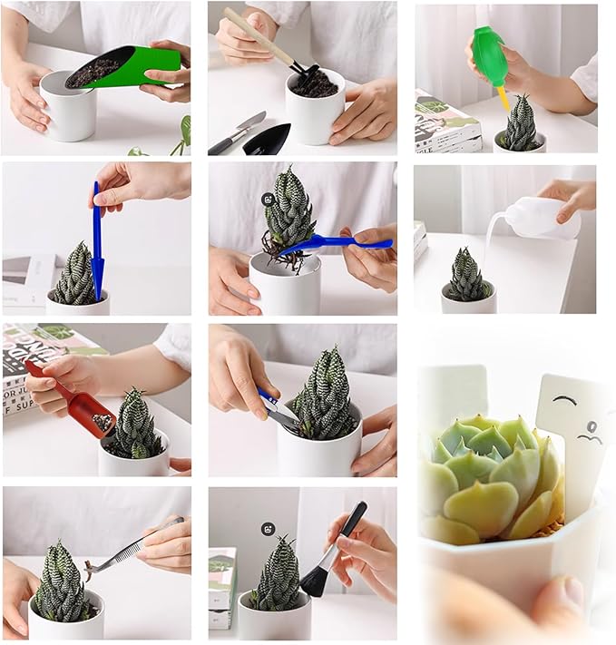 GXXMEI 20PCS/Set Succulent Tools Set, Mini Garden Tool Set, Transplanting Tools Set, Succulent Care Kit for Succulent Miniature Gardening Plant - Image 4