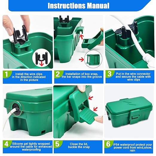 Hrensaw Small Weatherproof Electrical Connection Box(Inner 5.5 x 3 x 2.2inch),Outdoor Electrical Box,Waterproof Extension Cord Covers for Plug, Extension Cables, Holiday Lights,Green - Image 6