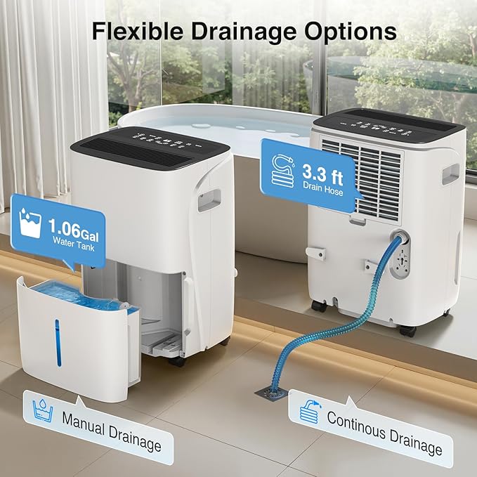 ZAFRO Dehumidifiers for Home and Basement with Drain Hose, Energy Saving Max 80 Pints Dehumidifier with Auto or Manual Drainage, Auto Defrost, Three Modes, 24Hrs Timer - Image 6