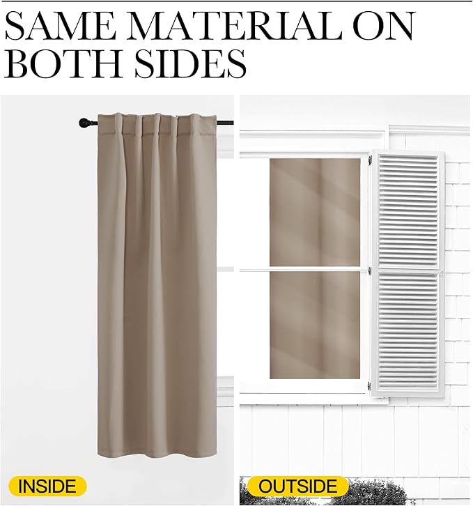 NICETOWN Blackout Curtain Panels Window Draperies - (Taupe Color) 62x72 inch, 2 Pieces, Insulating Room Darkening Blackout Drapes for Doorway Shower Bathroom Laundry Room Bifold Door - Image 6