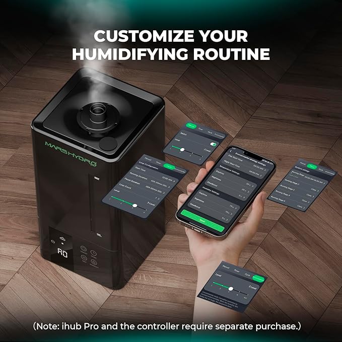 MARS HYDRO 2026 New Plant Humidifier 6L,with Adjustable Humidity,Timer Function,Ultrasonic Precise and Silent Operation,No-Leak Seal for Grow Tent,Indoor Planting,Greenhouse - Image 4