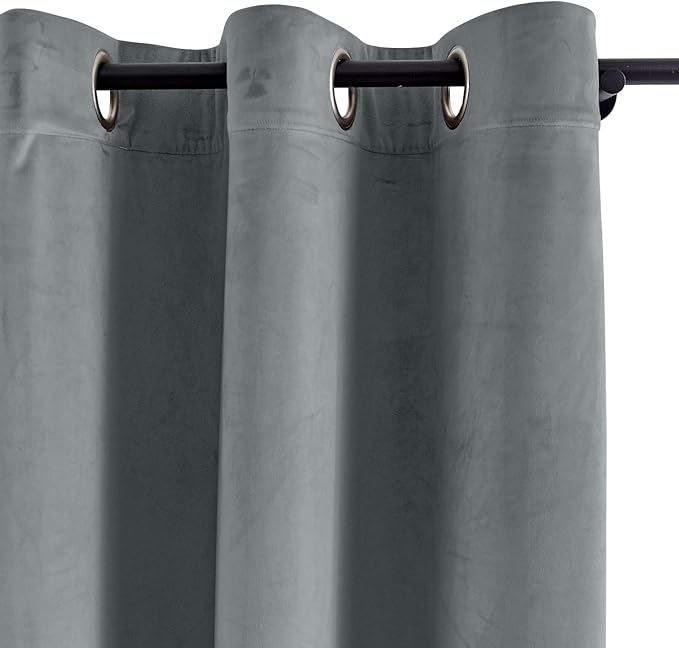 ChadMade Extra Long Blackout Lined Premium Velvet Curtain Natural Grey 72Wx120L Inch (1 Panel), Eyelet Grommet for Livingroom Bedroom Theater Studio, Leon Collection - Image 2