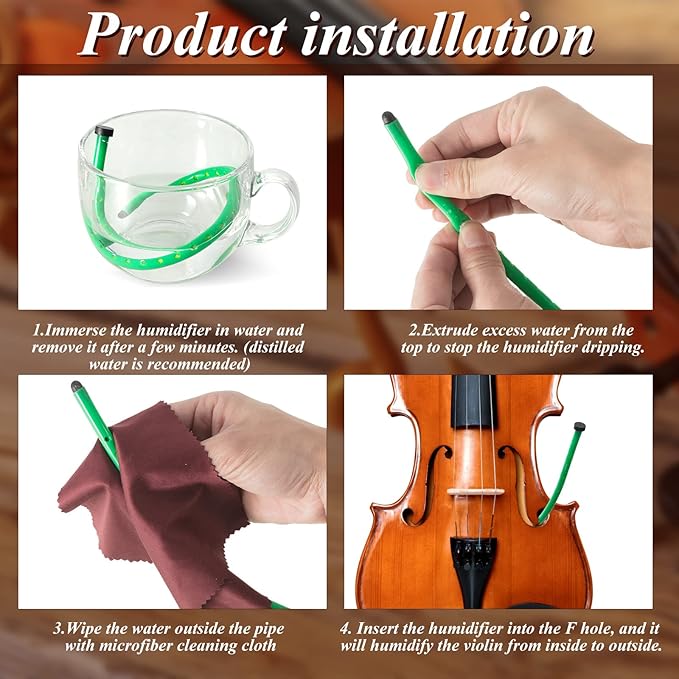 Kathfly 2 Pcs Violin Humidifier Instrument Accessory Violin Sound Hole F Hole Humidifier with Microfiber Cleaning Cloth to Prevent Cracking Buzzing Protruding Fret Ends Top Sink Dryness(Blue, Green) - Image 4