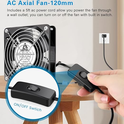 GDSTIME 120mm x 25mm 110V 115V 120V AC Powered Fan Dual Ball Bearing for DIY Cooling Ventilation Exhaust Projects - Image 4