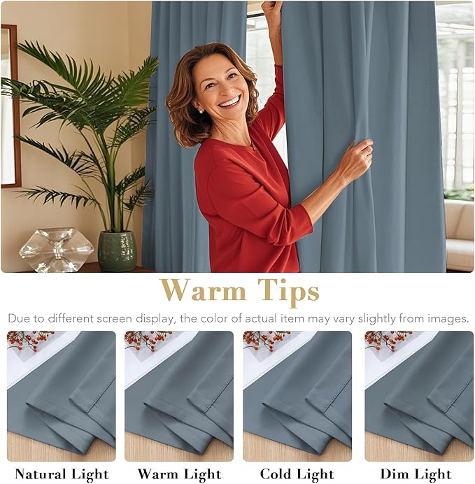 H.VERSAILTEX Blackout Curtains Thermal Insulated Window Treatment Panels Room Darkening Blackout Drapes for Living Room Back Tab/Rod Pocket Bedroom Draperies, 52 x 63 Inch, Stone Blue, 2 Panels - Image 6