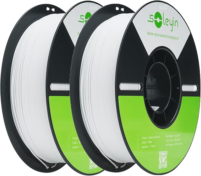 Soleyin Ultra PLA Filament 1.75mm PLA 3D Printer Filament High Speed 30-600mm/s Dimensional Accuracy +/- 0.02mm, 2kg Spool (4.4lbs)-2 Pack White by Skouphy