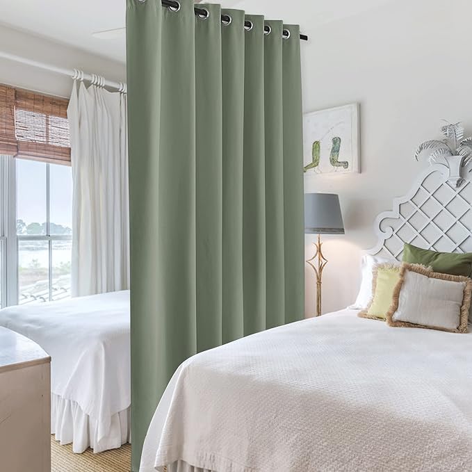 RYB HOME Privacy Room Divider Curtains for Office Bedroom Separation Sound proof Blanket for Doorway Patio Sliding Glass Door Large Window Curtains Thermal Insulating Blackout, W 100 x L 84, Sea Green - Image 4