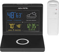 AcuRite Weather Forecaster with Wireless Charging Pad, Alarm Clock with Indoor/Outdoor Temperature and Humidity and Calendar (01193M),Black by AcuRite