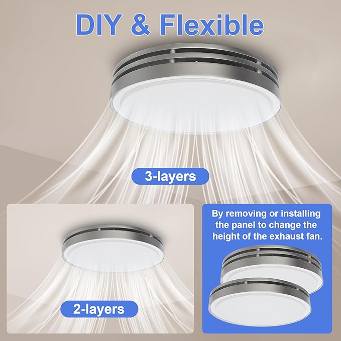 Akicon Bathroom Exhaust Fan with Light, 110CFM, 2.0 Sones for Ceiling, 1000lm Dimmable LED Light and 150lm Nightlight Dual Color Bathroom Vent Fan for Home, Round, Sliver - Image 5