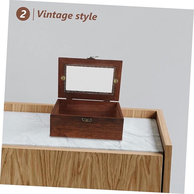 VALICLUD Wooden Keepsake Box with Glass Lid Vintage Flower Design Multifunctional Organizer for Dried Fruits Cosmetics and Important Documents Storage - Image 4