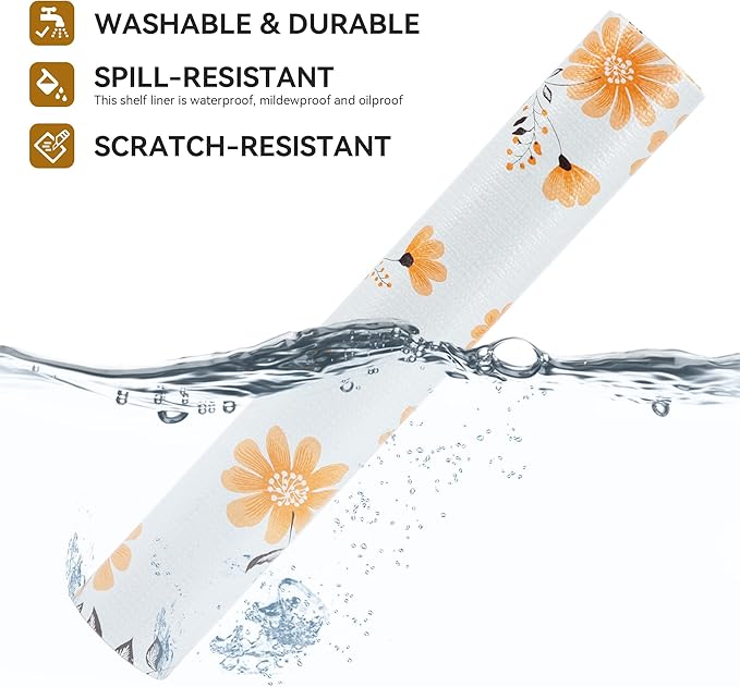 RAY STAR Shelf Liner, Non Adhesive Daisy Floral Printed Cabinet Liner for Pantry Drawer, Strong Grip Non Slip Waterproof, Shelf Liners for Kitchen Cabinets Organization 18 Inch x 8 FT (5 Rolls) - Image 2