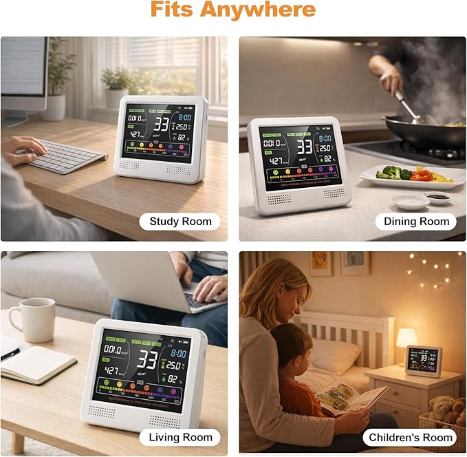 16-in-1 Indoor Air Quality Monitor and Detector with 7AQI Beep Alarm, CO2 Monitor, PM1.0, PM2.5, PM10, Temperature, Humidity, Formaldehyde, VOC Tester - Image 5