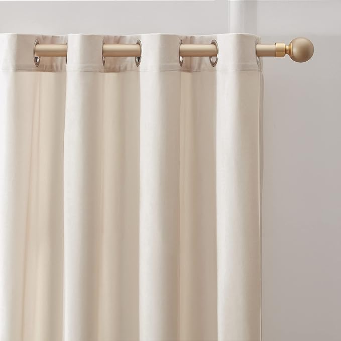 BULBUL Cream Velvet Curtains 72 inch:Ivory Luxury Elegant Living Room Curtain-Privacy Modern Light Blocking Thermal Insulated Soundproof Room Darkening Drapes for Classical Bedroom Set of 2 - Image 2