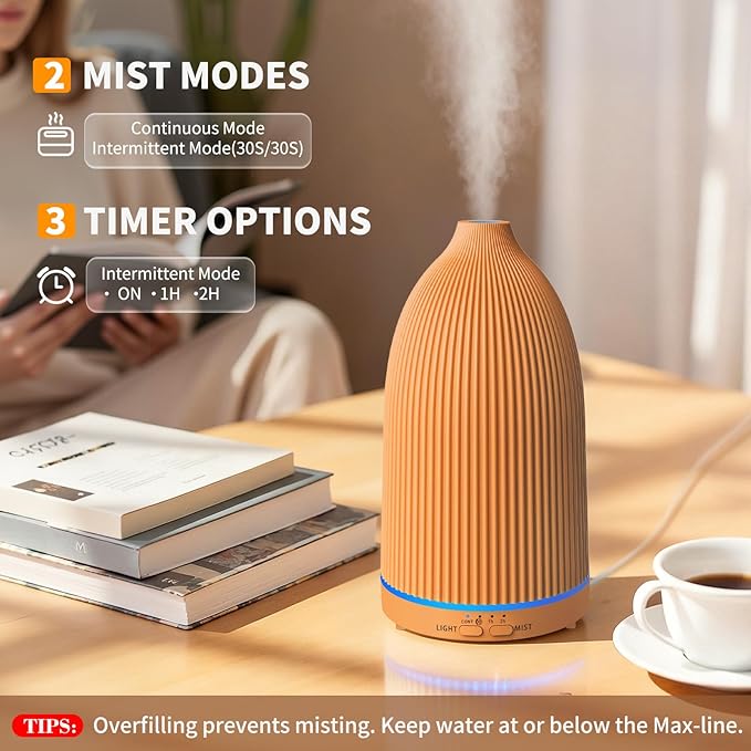 URPOWER 100ML Essential Oil Diffuser Ultrasonic Cool Mist Humidifier with 7 LED Lights, Timer & Auto-Off Quiet Aromatherapy Scent Diffuser for Home Bedroom Office Relaxation - Image 2