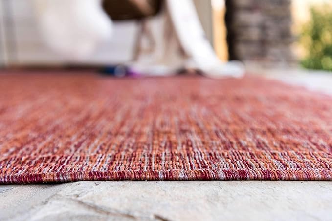 Unique Loom Collection Casual Transitional Solid Heathered Indoor/Outdoor Flatweave Area Rug (7' 1" x 10' Rectangle, Rust Red/Beige) - Image 3
