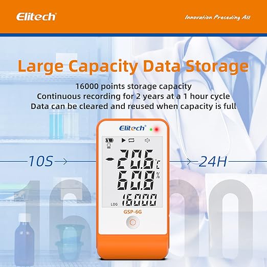 Elitech Digital Temperature Humidity Data Logger Medical Refrigerator Thermometer Vaccine Fridge Temperature Monitor Max Min Value GSP-6G - Image 5