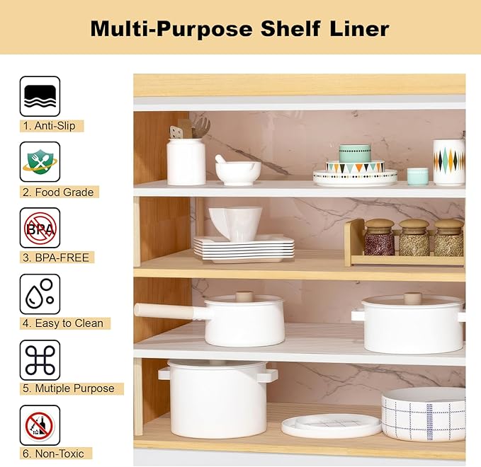 Shelf Liner, 17.5 Inches x 20 FEET Non-Slip Kitchen Cabinet Liner, Washable Oil-Proof Non-Adhesive Contact Paper for Kitchen Drawer, Cabinet, Shelves, Refrigerator, Storage, Desks, coutertops - Image 3